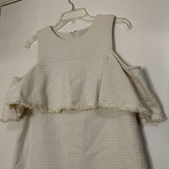 HD IN PARIS TWEEDED OPEN-SHOULDER DRESS COLD SHOULDER DRESS IVORY ANTHROPOLOGIE - Picture 6 of 7